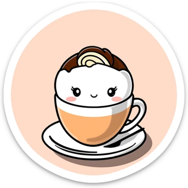 A cute cappuccino cup with a ballerina figure made of foam dancing on the surface sticker