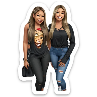 smiling girls in torn clothes sticker