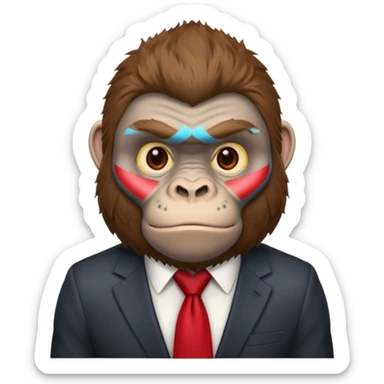 Brown haired cartoon gorilla with tufted fur on head, with light skin tone and a red tie sticker