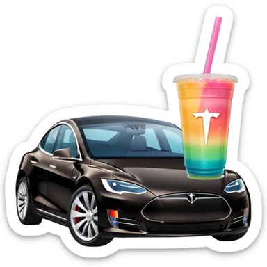 Boba tea in tesla, without a person and with the tesla logo keep the boba tea like that and make it the car and the boba tea how it was and boba tea just a little smaller to go on pinterest sticker