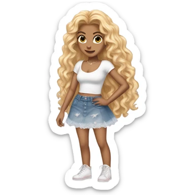Glinda wearing ripped jeans and short skirt and a Shakira lace up croc top  sticker