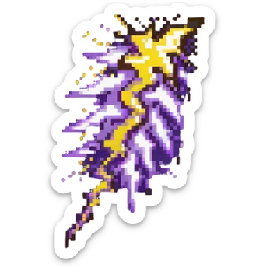 purple lightning striking downward, small sparkles sticker
