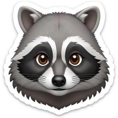 Cinematic-Noble-Raccoon-Portrait-Emoji – Poised and confident, with a sturdy build and a beautifully textured fur of silver-grey accented by dark black facial markings, deep-set, intelligent brown eyes, simplified yet sharp and sophisticated zoom out to show shoulders sticker