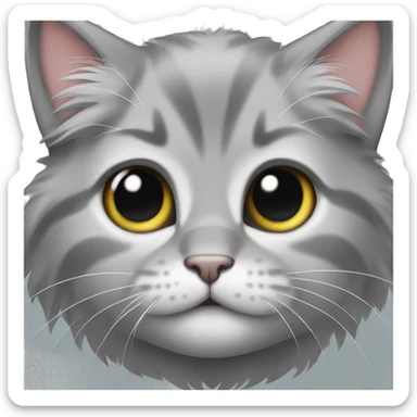 a gray kitten with long hair and short legs sticker