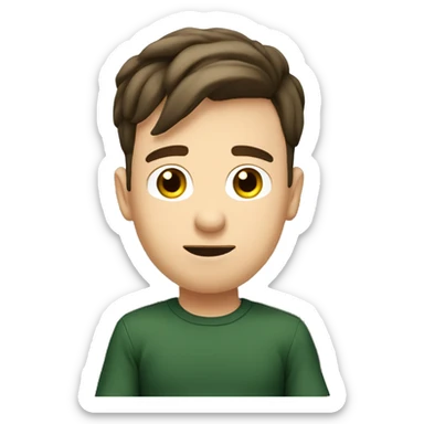 brown hair boy with dark green oversize shirt sitting in office chair, pov facecam sticker