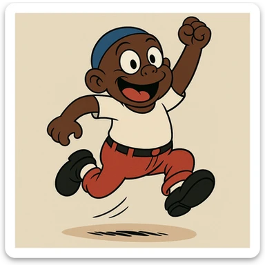 Memín Pinguín jumping, modern cartoon style sticker