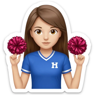 brown hair, hazel eyes, blue athletic cheerleading shirt, strait long hair girl sticker