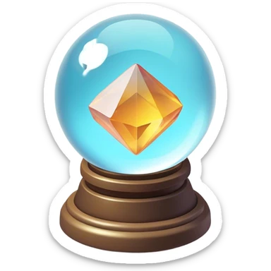 Clash of Clans aesthetic: Cinematic Playful 3D Isometric Crystal Ball Emoji, rendered in a 3D vector-style similar to standard emojis with minimal shading and bold, simplified shapes. A compact, distinct form with signature details, softly glowing with a fantasy RPG magic charm. Simplified yet unmistakably iconic, highly detailed and consistent, glowing with a soft radiance and high shine. Stylized with a touch of heroic grandeur and a soft glowing outline, capturing the essence of a beloved gaming relic with a friendly, playful manner! sticker