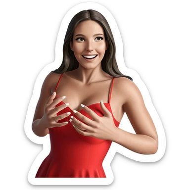 smiling girl in red dress sticker