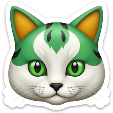 um gato branco com manchas pretas  olho preto e verde sticker