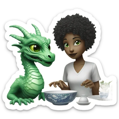 Photo realistic, alien female green,  on white china dragon infinite story sticker