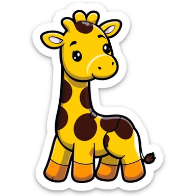 A cartoon wooden puzzle giraffe toy with a sweet face and visible puzzle pieces sticker