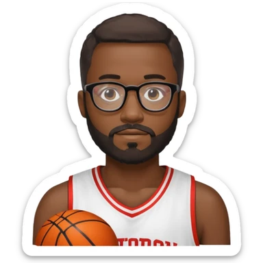 Male Athlete with Glasses – Black man, beard, basketball jersey.

 sticker