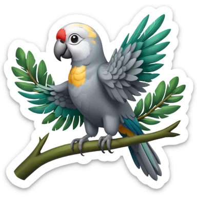 gray parrot on tree sticker