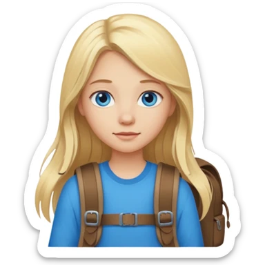 a blonde girl with long hair and blue eyes whose travel sticker