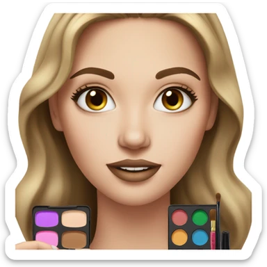 White girl with Brown hair doing makeup with makeup kit sticker