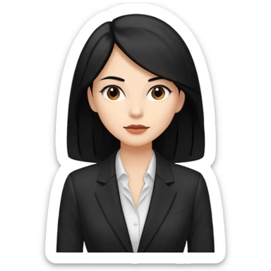a woman with office outfits her hair is long black hair, her eyes are soft brown color and the color of her lip is soft brown sticker