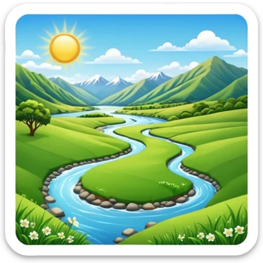 new zealand summer valley with a river and sunshine sticker