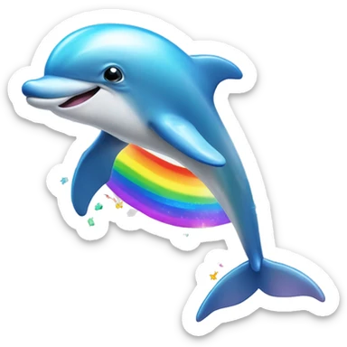 dolphin jumping out of the water with lights of rainbows bright colors and sparkles sticker