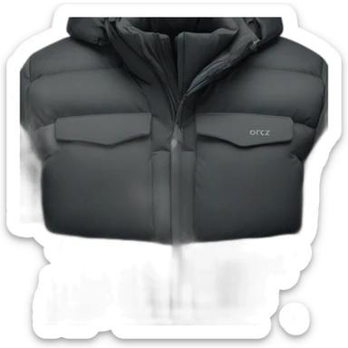 a black down jacket from the corteiz brand with corteiz marking on the left on the pectorals sticker