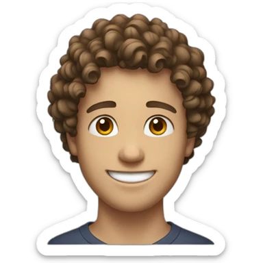 White Young man with brun curly hair smiling sticker