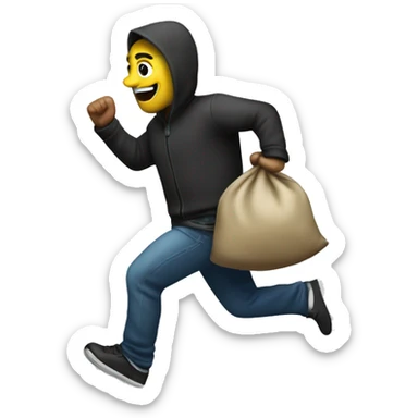 Theif running with bag of money  sticker