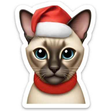 Siamese cat wearing Santa hat sticker