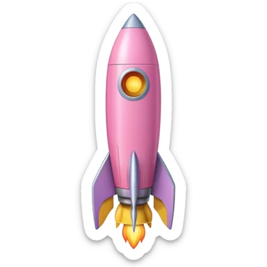 A single rocket, colored in pastel pink and yellow, glossy and smooth, cartoonish, vibrant colors, high detail, simple and cute design, isolated on white background, centered composition sticker