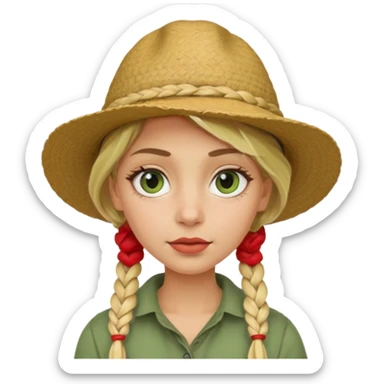 messy green clay mask and red tourist hat blond braided woman big eyes sticker
