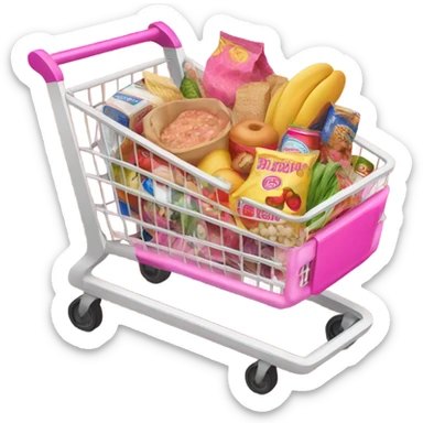 A pink grocery cart with pink handles and food in it grocery cart sticker