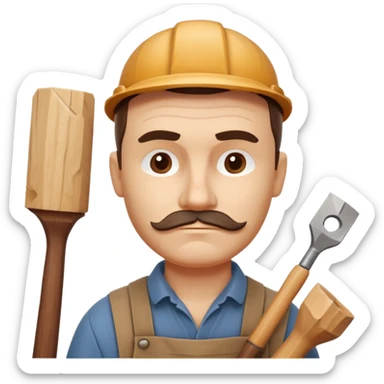 wood carving carpenter portrait, head and shoulders only, carving wooden figure with chisel, wood shavings visible, focused craftsman expression, artisan workshop vibe, 3D cartoon style, mobile game icon style, clean background, no text, no watermark
 sticker