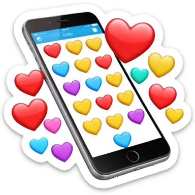 Crear un emoji en movimiento dándole Tac Tac a la pantalla de un teléfono con colores resaltante y vibrantes y emitiendo corazones sticker