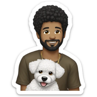 young-rapper-with hoop-white skin-black hair-beard-bichon dog-white-smile sticker