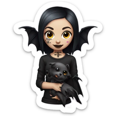 tattoo goth girl with pet bat sticker