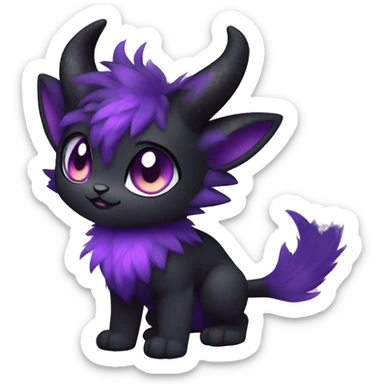 Anthro-Edgy-Black-Purple-Contrast-Colors-Fantasy-Fur-Sona-Chibi-Shiny-Fakémon-Hybrid with horns full body sticker