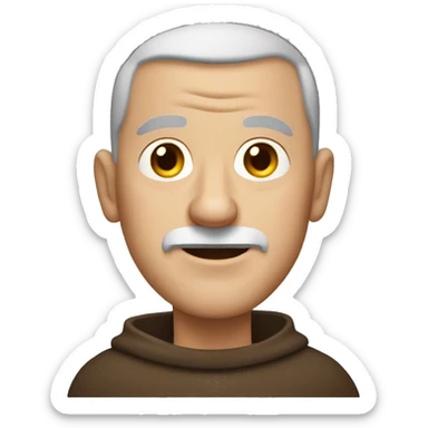 A middle-aged white male friar with a grizzled appearance, buzz cut, and a square jaw. sticker