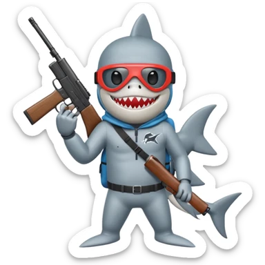Shark wearing ski mask with a gun in his left hand  sticker