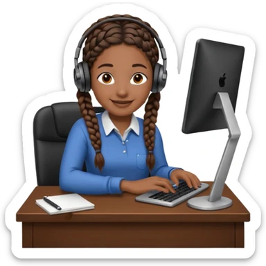 realistic dark brown skinned female with braids leaving desk with headphones on sticker