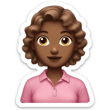girl with wavy brown hair with brown big eyes in a pink polo blouse sticker