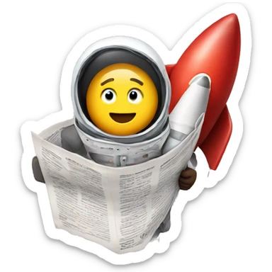 emoji that's onboard a rocket, holding a newspaper sticker