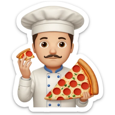 Chef being sad while holding a pizza sticker