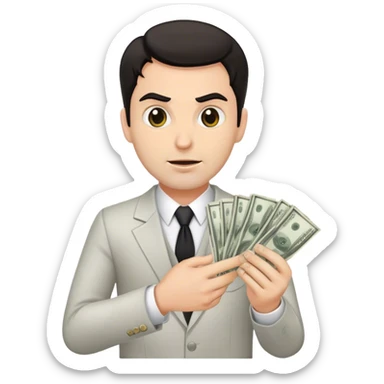 male white realtor hang money in hand, evil, dark hair sticker