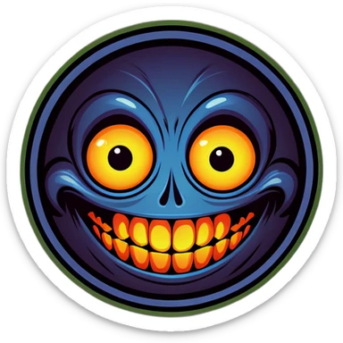creepy eerie smiling face with big beady eyes and sinister intentions sticker