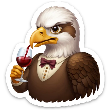 Real picture of a eagle bird with the word Thirsty Thorpies on her chest drinking wine  sticker