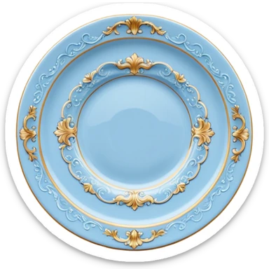 vintage rococo highly detailed pale blue plate sticker