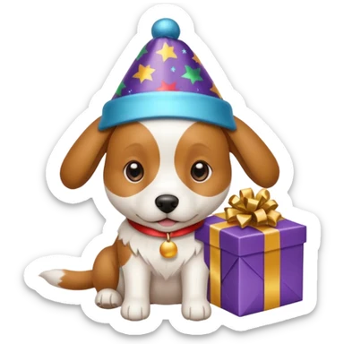 Dog in new yaer hat wrapped paper new yaer  sticker