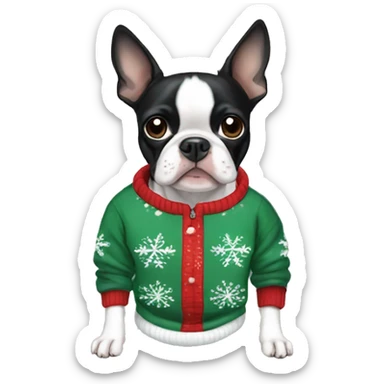 Boston Terrier wearing christmas Sweatshirt  sticker