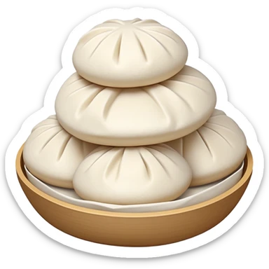 Tianjin Goubuli steamed buns with pinched top, simplified emoji style with bold outlines and bright colors, cartoon style Chinese baozi sticker