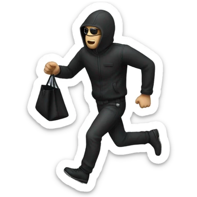 robber running to the left holding a black bag sticker