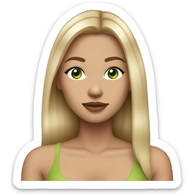 light tan skin, high cheekbone, solo dark blonde girl with green eyes, medium bust, long blow out hair, baddie, middle part, sultry sticker